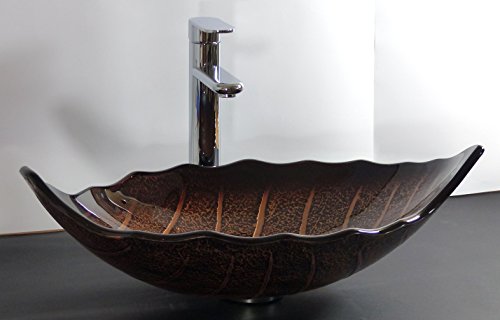 Aufsatz Glas Waschschale oval Blattform braun von Nero