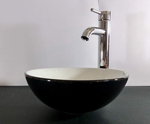 Kleines Aufsatz Keramik Waschbecken schwarz weiß 28cm rund von Nero