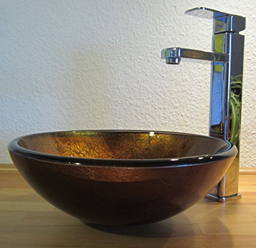 Nero Aufsatz Glas Waschbecken Antik gold 31cm runde Waschschale klein von Nero