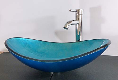 Nero Aufsatz Glas Waschbecken Blau oval von Nero
