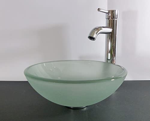 Nero Aufsatz Glas Waschbecken Waschschale satiniert 31cm klein rund Waschtisch Bad Gäste-WC Wohnmobil (Waschschale+Ablaufgarnitur Chrom) von Nero