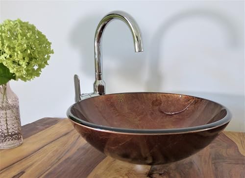Nero Aufsatz Glas Waschbecken Waschtisch Waschschale rund Antik gold braun 42cm von Nero