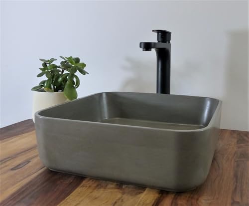 Nero Betonwaschbecken Design eckig weiß 38,5 x 38,5cm Beton Aufsatz Waschbecken Waschschale Bad WC Waschtisch von Nero