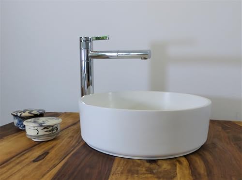 Nero Betonwaschbecken Design rund weiß 36cm Beton Aufsatz Waschbecken Waschschale Bad WC Waschtisch von Nero