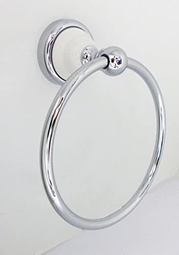 Nero Landhaus Bad Accessoires Serie Keramik Chrom Antik WC-Bürste Toilettenpapierhalter Haken Handtuchhalter Seifenspender Handtuchstange Becherhalter Retro (Handtuchring) von Nero