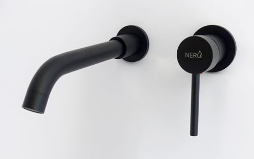Nero Unterputz Bad Waschtisch Armatur schwarz matt für Aufsatz Waschbecken Wand Einhebelmischer Wasserhahn Hebel von Nero