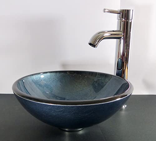 Nero kleines Aufsatz Glaswaschbecken Waschschale Waschtisch Glas grau blau rund 31cm Gäste-WC Bad Wohnmobil (Waschschale) von Nero