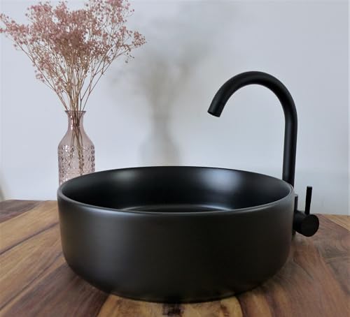 Nero kleines Keramik Aufsatz Waschbecken rund schwarz matt gerader Rand Gäste Bad WC 36cm Waschtisch Nero kleines Keramik Aufsatz Waschbecken rund schwarz matt gerader Rand Gäste Bad WC 36cm Waschtisch von Nero