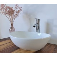 Nero Waschtisch Komplettset Keramik Aufsatzwaschbecken Oval +Siphon +Armatur Messing Chrom Set Bad Gäste-Wc 40x32cm von NeroVintageDesign