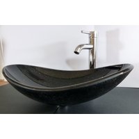 Ovales Aufsatz Glas Waschbecken Granit Look Schwarz 54x36cm Glaswaschbecken Waschschale Waschtisch Bad Gäste-Wc Oval Ovales Aufsatz Glas Waschbecken Granit Look Schwarz 54x36cm Glaswaschbecken Waschschale Waschtisch Bad Gäste-Wc Oval von NeroVintageDesign