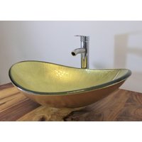 Ovales Aufsatz Glas Waschbecken Strahlend Gold 54x36cm Glaswaschbecken Waschschale Waschtisch Bad Gäste-Wc Oval Auch Als Set Ovales Aufsatz Glas Waschbecken Strahlend Gold 54x36cm Glaswaschbecken Waschschale Waschtisch Bad Gäste-Wc Oval Auch Als Set von NeroVintageDesign