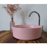 Retro Struktur Keramikwaschbecken Pastell Rosa Rund 36cm Aufsatz Waschbecken Waschtisch Vintage Auch Als Set Retro Struktur Keramikwaschbecken Pastell Rosa Rund 36cm Aufsatz Waschbecken Waschtisch Vintage Auch Als Set von NeroVintageDesign