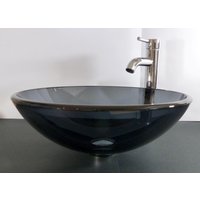 Rundes Aufsatz Glas Waschbecken Anthrazit Grau Transparent Rund 42cm Glaswaschbecken Waschschale Waschtisch Bad Gäste-Wc Auch Als Set von NeroVintageDesign