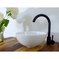 Waschtisch Komplettset Keramik Aufsatzwaschbecken Weiß 32cm +Siphon +Armatur Schwarz Matt von NeroVintageDesign