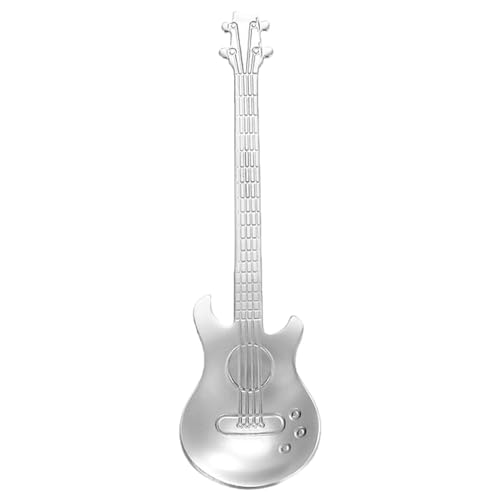 Edelstahllöffel 5 Zoll ergonomischer silberner Gitarren-Musiklöffel dekorativer Gitarrenlöffel für Tee Kaffee Desserts zum Umrühren von Zucker Sahne usw. von Neroyaner