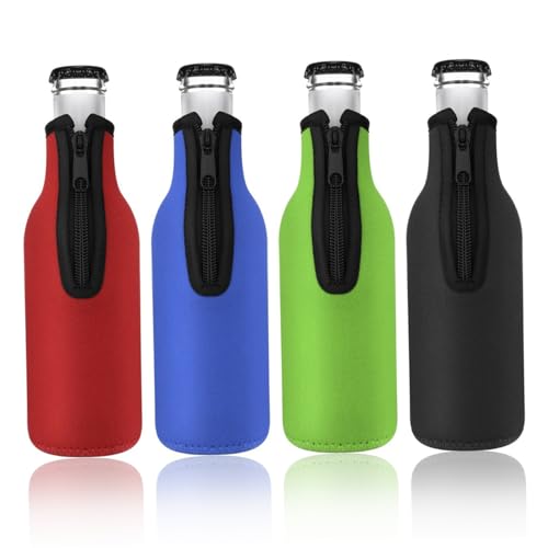 Flaschenkühlerhülle 4-teilig isolierte Bierkühlerhülle 12 oz/330 ml Standard-Flaschenhülle mit Reißverschluss dicke Bierflaschenkühlerhülle Flaschenkühlerhülle 4-teilig isolierte Bierkühlerhülle 12 oz/330 ml Standard-Flaschenhülle mit Reißverschluss dicke Bierflaschenkühlerhülle von Neroyaner