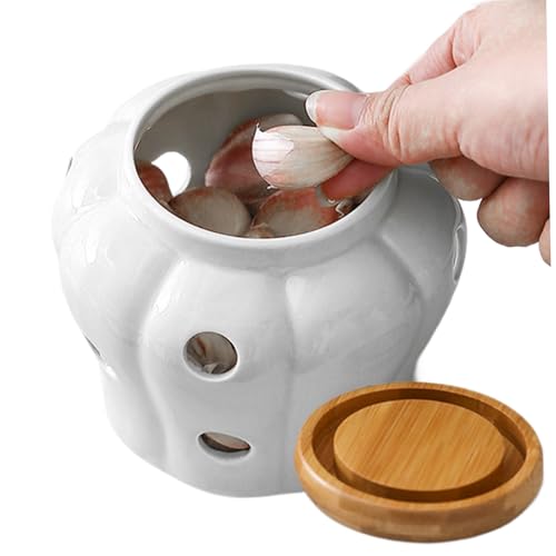 Knoblauchtopf 10, 2x10, 2 cm belüftet für die Küche Knoblauchbehälter aus Keramik große Öffnung mit Deckel rutschfest hohl stilvolle Knoblauchaufbewahrung (weiß) Knoblauchtopf von Neroyaner