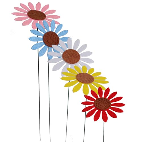 Metallblumen für draußen 5 Stück Metallblumen für draußen 12,6 Zoll große Gänseblümchen-Gartenstäbe aus Metall wasserdichte Gartenkunst aus Metall für Terrasse Rasen Hof Gehweg von Neroyaner