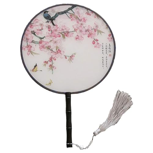 Neroyaner Asiatischer Fächer chinesischer Fächer rund 20, 3 cm handgehalten mit Blumen und Vögeln Bestickt mit Griff und Quaste ideal zum Tanzen Cosplay als Geschenk für Mädchen Neroyaner Asiatischer Fächer chinesischer Fächer rund 20, 3 cm handgehalten mit Blumen und Vögeln Bestickt mit Griff und Quaste ideal zum Tanzen Cosplay als Geschenk für Mädchen von Neroyaner
