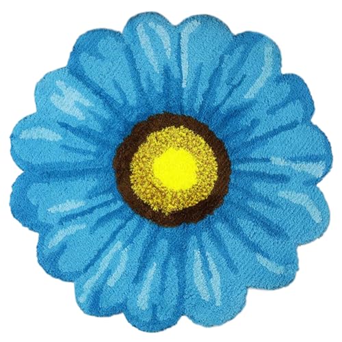 Neroyaner Blumenteppich Blauer Chrysanthemen-Blumenteppich 20 Zoll Blumenförmiger Teppich Weicher und Bequemer Rutschfester Teppich für Wohnzimmer Schlafzimmer Badezimmer von Neroyaner