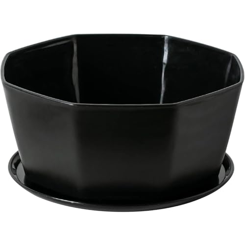 Neroyaner Flacher Pflanztopf 20,3 cm für Sukkulenten Pflanztöpfe aus Keramik für Sukkulenten mit Abflussloch Flacher Blumentopf Blumentopf für runden flachen Bonsai-Topf mit Bambustablett Schwarz von Neroyaner