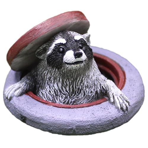 Neroyaner Waschbärfigur Waschbärstatue entzückende Waschbär-Gullydeckel-Tierfiguren Tischdekoration realistische Harzskulptur Ornament für Terrasse Hof Rasen von Neroyaner