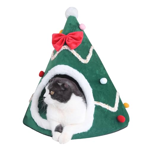 Neroyaner Weihnachten Katzenbett Weihnachtsbaumkatze Haus Nicht-Schlupf-Weihnachtsbaumkatze Iglu mit abnehmbar von Neroyaner