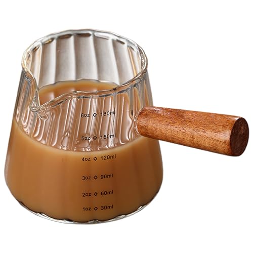 Sahnekännchen Kaffeesahnebehälter Glas V-förmiger Ausguss Doppelskala 170 ml Sahnekännchen mit Holzgriff vertikale Maserung Espressotasse transparent Sahnekännchen Kaffeesahnebehälter Glas V-förmiger Ausguss Doppelskala 170 ml Sahnekännchen mit Holzgriff vertikale Maserung Espressotasse transparent von Neroyaner