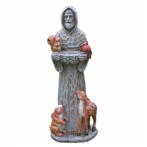 Statue des Heiligen Franz von Assisi 30 cm hoch spiritueller Vogelfutterspender mit Eichhörnchen Vögeln Hirschen Segen Kunstharz Heiliger Franz von Assisi Dekoration für Rasen und Terrasse von Neroyaner