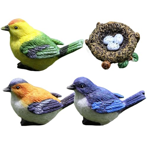 Vögel aus Kunstharz niedliche Vogelfiguren 4 Stück/Sets Mini-Vogel dekorative Miniaturen für Feengärten Kunstharz Basteln Sukkulenten Bonsai-Figuren Gartenzubehör (M) von Neroyaner