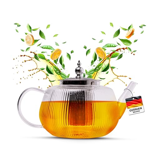 Teekanne Glas mit Herausnehmbarem Teesieb Feinmaschig Ideal für Teebeutel & Losen Tee 1 Liter Fassungsvermögen (1 Liter) von Neruma