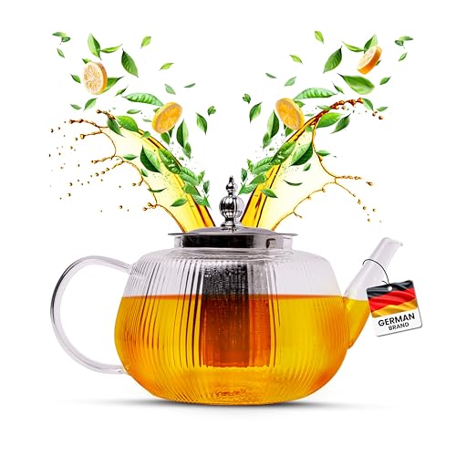 Teekanne Glas mit Herausnehmbarem Teesieb Feinmaschig Ideal für Teebeutel & Losen Tee 1 Liter Fassungsvermögen (800ml) von Neruma