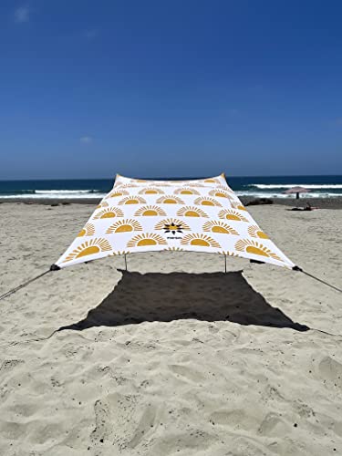 Neso Strandzelt mit Sandanker, tragbarer Sonnenschutz, 2,1 x 2,1 m, patentierte verstärkte Ecken (Regenbogenfarben) (Sonnenschein) von Neso