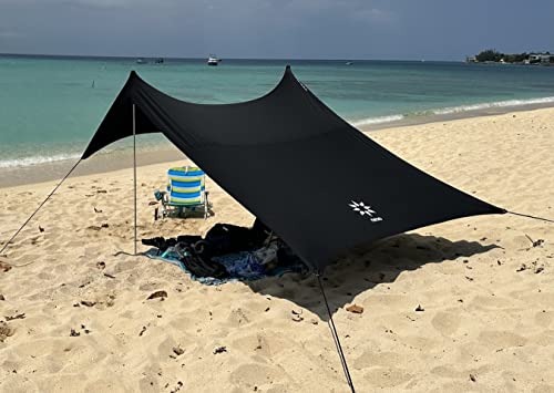 Neso Strandzelt mit Sandanker, tragbares Sonnendach - 2,1m x 2,1m – Patentierte mit verstärkten Ecken zur Stabilisierung (Schwarz) von Neso