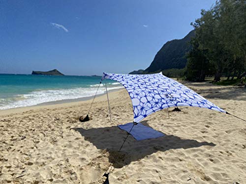 Neso Strandzelt mit Sandanker, tragbares Sonnendach - 2,1m x 2,1m – Patentierte mit verstärkten Ecken zur Stabilisierung (Shibori Tie Dye) von Neso