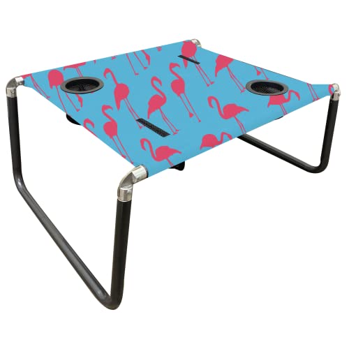 Neso Tragbarer Strandtisch mit Getränkehaltern, Handytaschen, leicht, für Picknicks und Parks (Flamingos) von Neso