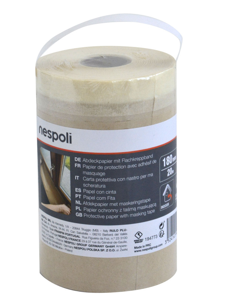 Nespoli Abdeckpapier mit Flachkreppband 20 m x 18 cm Nespoli Abdeckpapier mit Flachkreppband 20 m x 18 cm von Nespoli