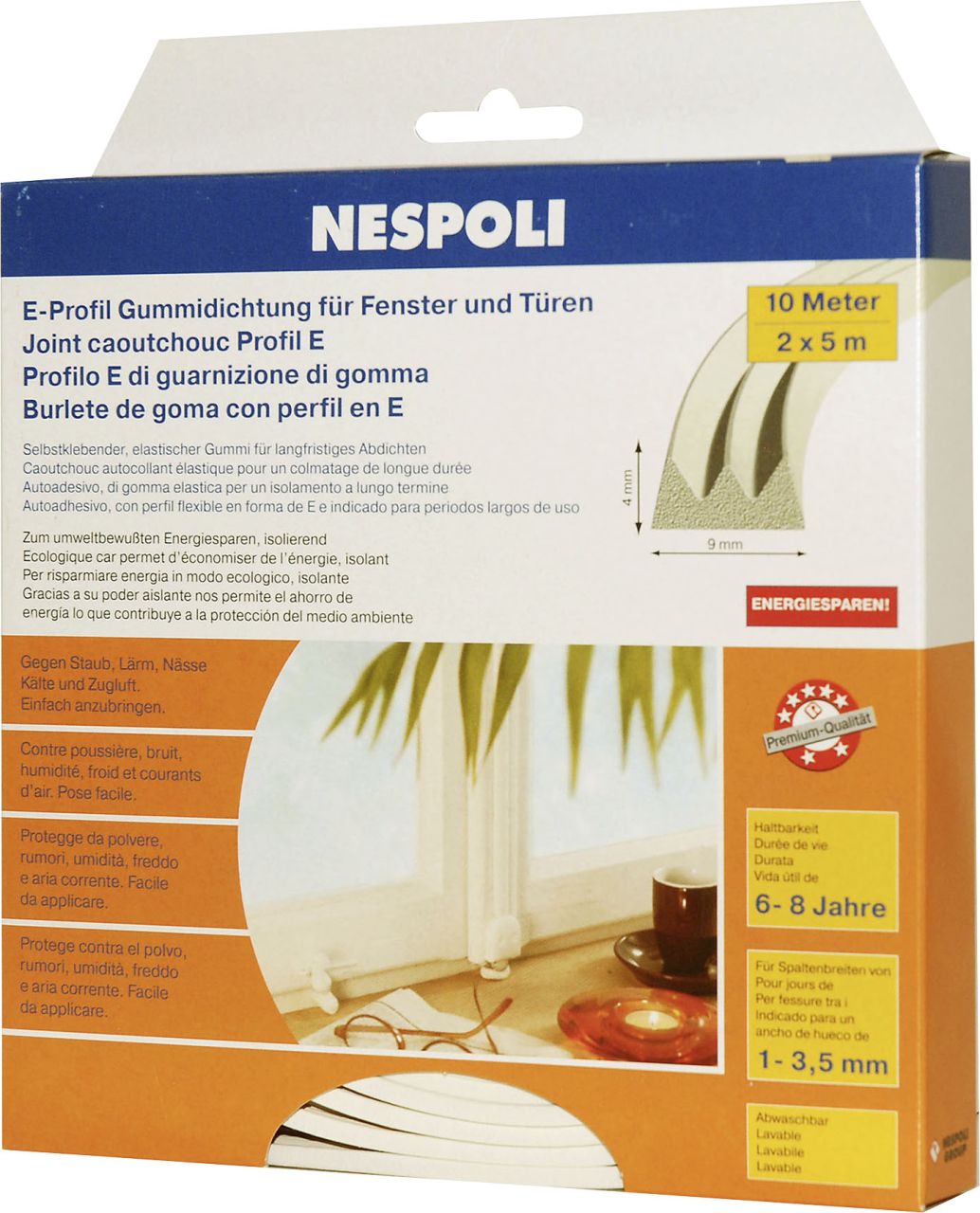 Nespoli Fenster- und Türdichtung mit E-Profil je 5 m, 9 x 4 mm, weiß, 2 Stück von Nespoli