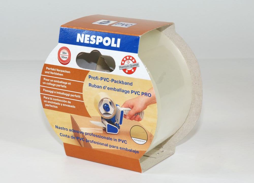 Nespoli Profi-PVC-Packband 50 mm x 66 m, transparent von Nespoli
