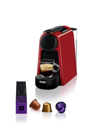 Nespresso De'Longhi Essenza Mini EN 85.R Kaffeekapselmaschine, Welcome Set mit 7 Kapseln in unterschiedlichen Geschmacksrichtungen, 19 bar Pumpendruck, Platzsparend, 0,6 l, Rot von Nespresso