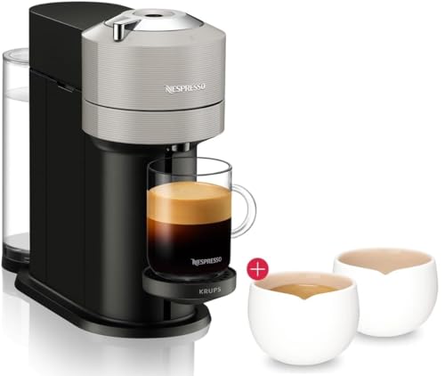 NESPRESSO Krups Next Light Grey Kaffeemaschine, Kaffeekapselmaschine + Origin Espresso Tassen (2 x 40 ml), Kaffee Kapselmaschine mit Automatische Abschaltung, Kurze Aufheizzeit, One-Touch-System von NESPRESSO