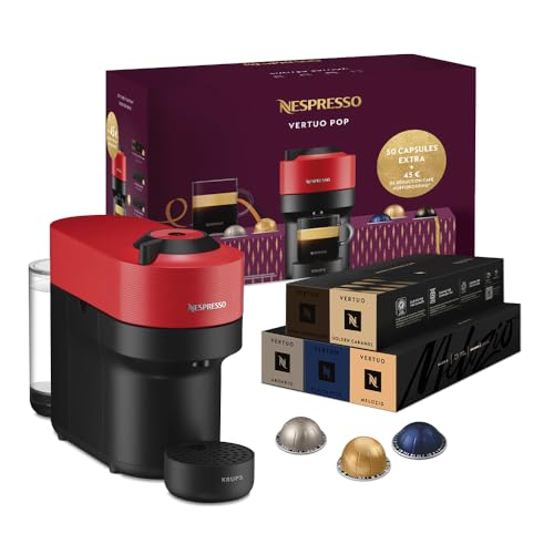 Nespresso Krups Vertuo Pop + 50 Kapseln, Kompaktkaffeemaschine, Spicy Red, 560ml von Nespresso