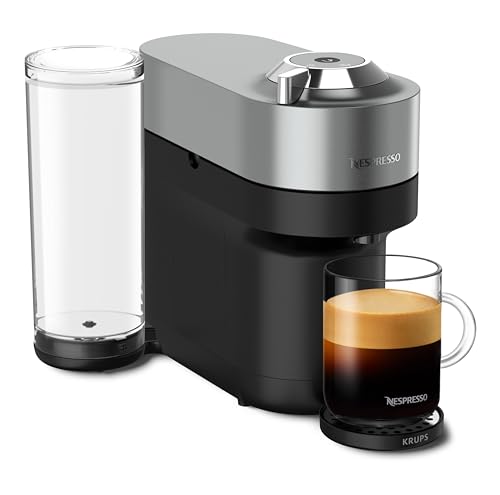 Nespresso Krups Vertuo Pop Plus Kaffeekapselmaschine, Wassertankkapazität 1,1 l, sehr kompaktes Design mit nur 26,5 cm Höhe, One-Touch-System, 4 Tassengrößen, Titan, XN930T von Nespresso