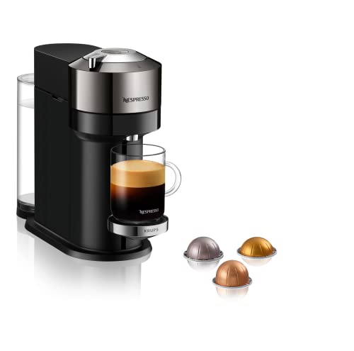 NESPRESSO Krups Vertuo Next Kaffeekapselmaschine, 1,1 L Wassertank, Kapselerkennung durch Barcode, 6 Tassengrößen, Power-Off Funktion, 54% aus recyceltem Kunststoff, dunkles Chrom, XN910C von Nespresso