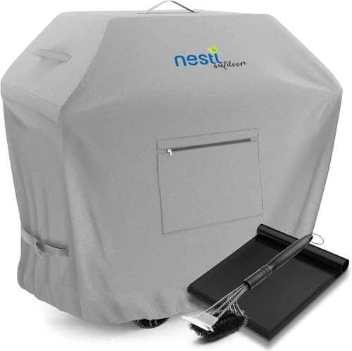 Nestl Grillabdeckung mit Fronttasche mit Reißverschluss, 6 Grillmatten und Grillbürste – wasserdichte Gasgrillabdeckung, UV- und lichtbeständige Grillabdeckung – 183 cm, Grau Nestl Grillabdeckung mit Fronttasche mit Reißverschluss, 6 Grillmatten und Grillbürste – wasserdichte Gasgrillabdeckung, UV- und lichtbeständige Grillabdeckung – 183 cm, Grau von Nestl