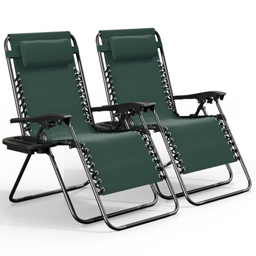 Nestl Zero Gravity Stühle 2er-Set, Terrassen-Lounge-Stuhl für den Außenbereich, mit Kissen & Getränkehalter-Tabletts, verstellbarer Stahlgeflecht, Campingstuhl, klappbarer Terrassen-Rasenstuhl für von Nestl
