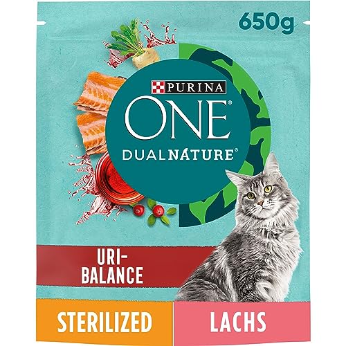 Nestle Nestle PURINA ONE Dual Nature Katzenfutter trocken für kastrierte Katzen mit Cranberry, reich an Lachs, 6er Pack (6 x 650g) von ONE