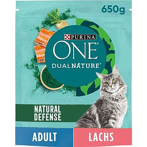 PURINA ONE Dual Nature Katzenfutter trocken mit Spirulina, reich an Lachs, 6er Pack (6 x 650g) von PURINA ONE