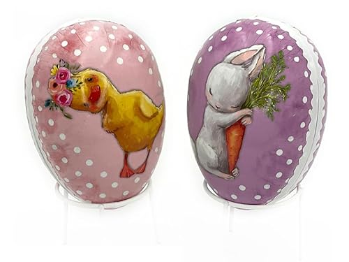 Nestler 2er Set Ostereier zum Befüllen, Motiv: Frühlingskinder, Handgemachte Eier aus Pappe - Liebevolles Ostergeschenk (15 cm) von Nestler