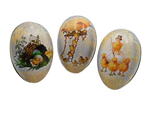 Nestler 3er Set Ostereier zum Befüllen Handgemachte Eier aus Pappe Verschiedene Größen Serie - Kükenbande - Liebevolles Ostergeschenk Osterei (15 cm) von Nestler